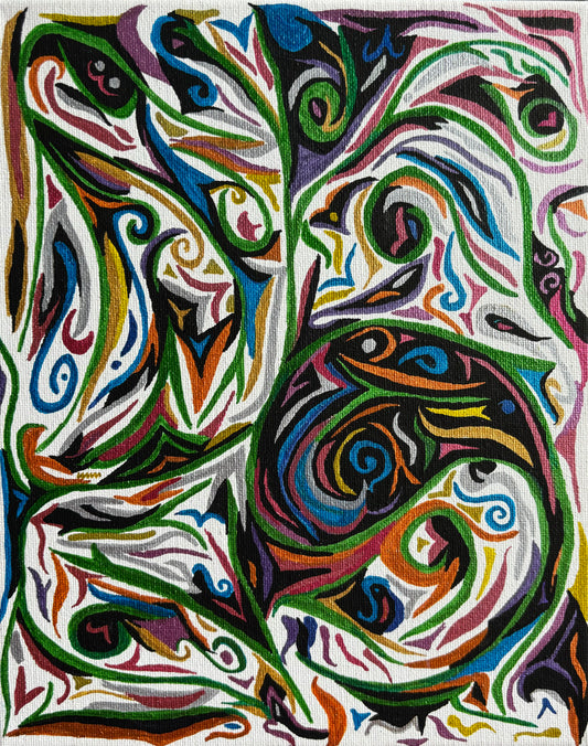 "Whale", Abstract Acrylic Painting 8"x10" Experiment with Paint Markers