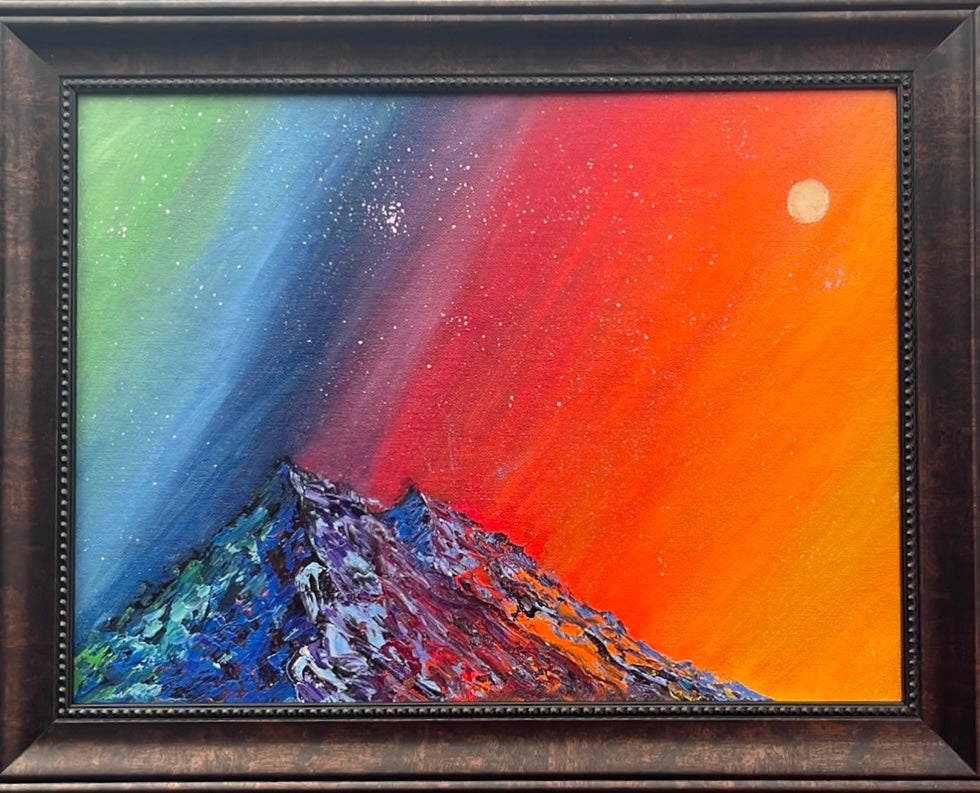 Rainbow Skies & Mountain Aurora Original Oil Painting